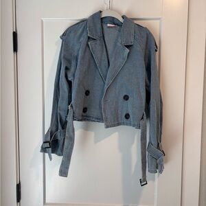 Pink Lily Blue Double-Breasted Jean Jacket